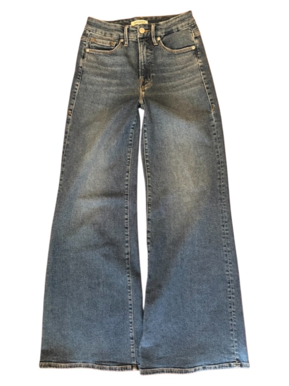 GOOD AMERICAN Good Waist Palazzo Jeans 4/27 Med Wash Excel Lightly Worn Cond.